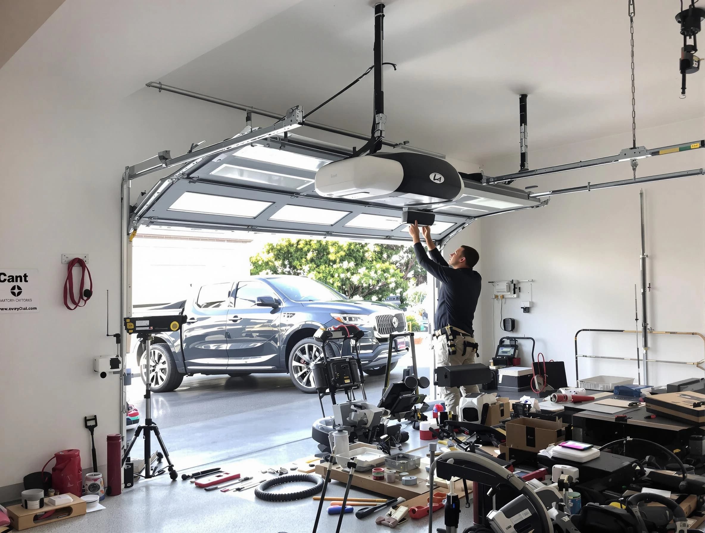 Ogden Garage Door Repair specialist installing smart garage door opener system in Ogden home
