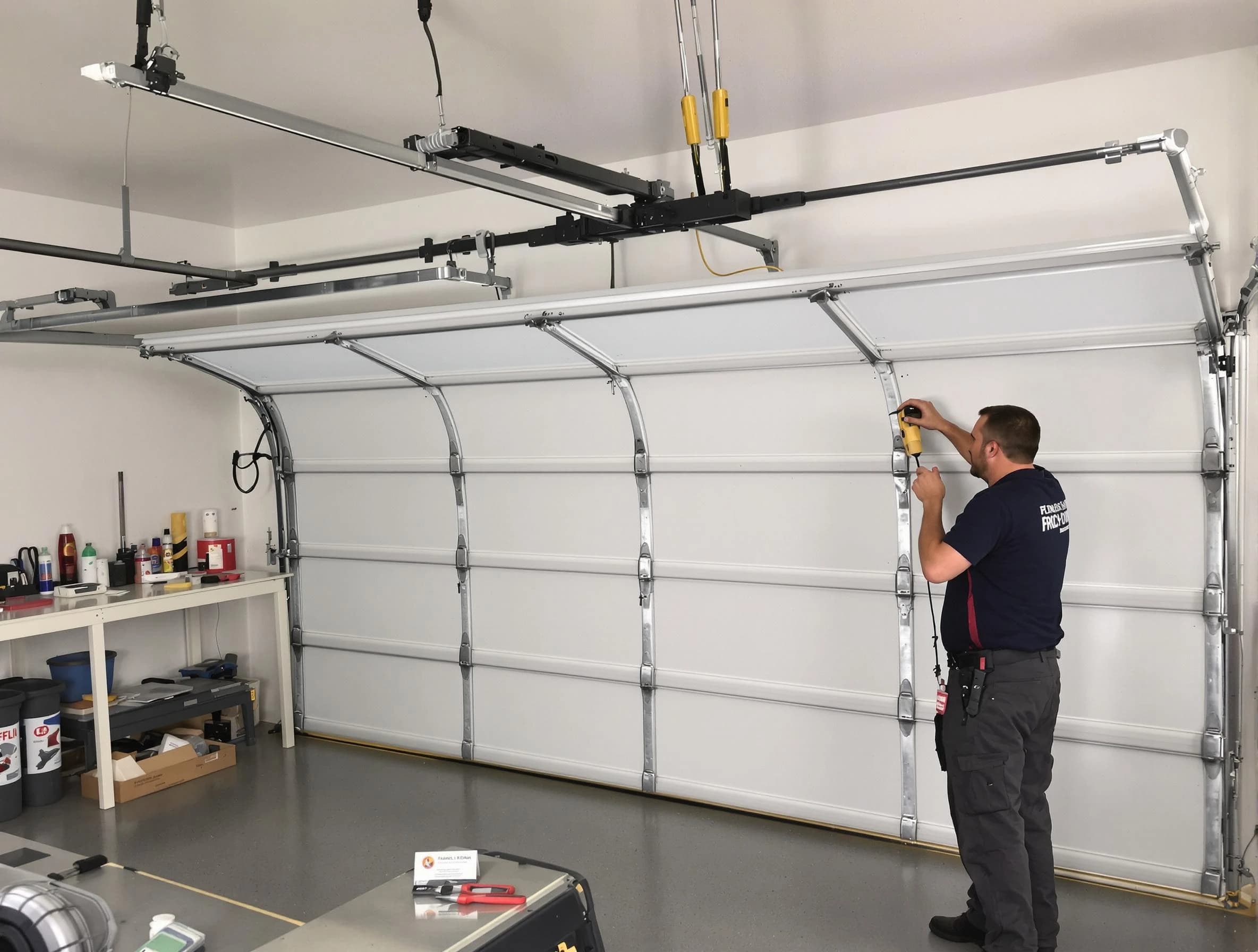 Ogden Garage Door Repair certified technician performing overhead door system repair in Ogden