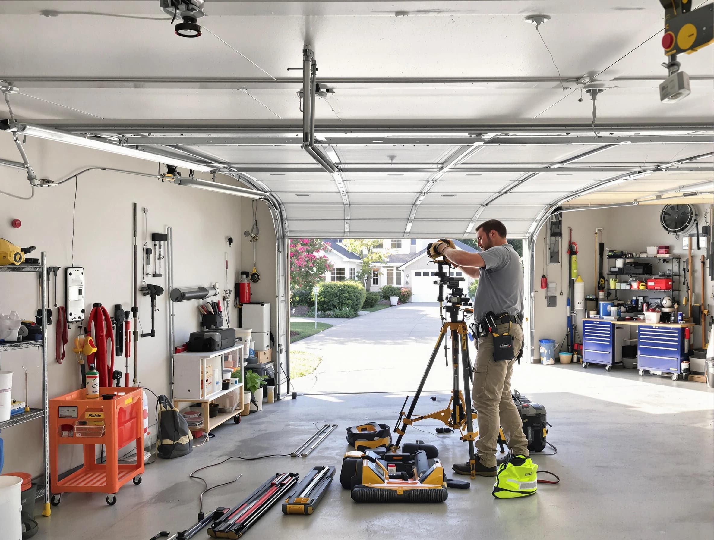 Ogden Garage Door Repair specialist performing laser-guided track alignment in Ogden