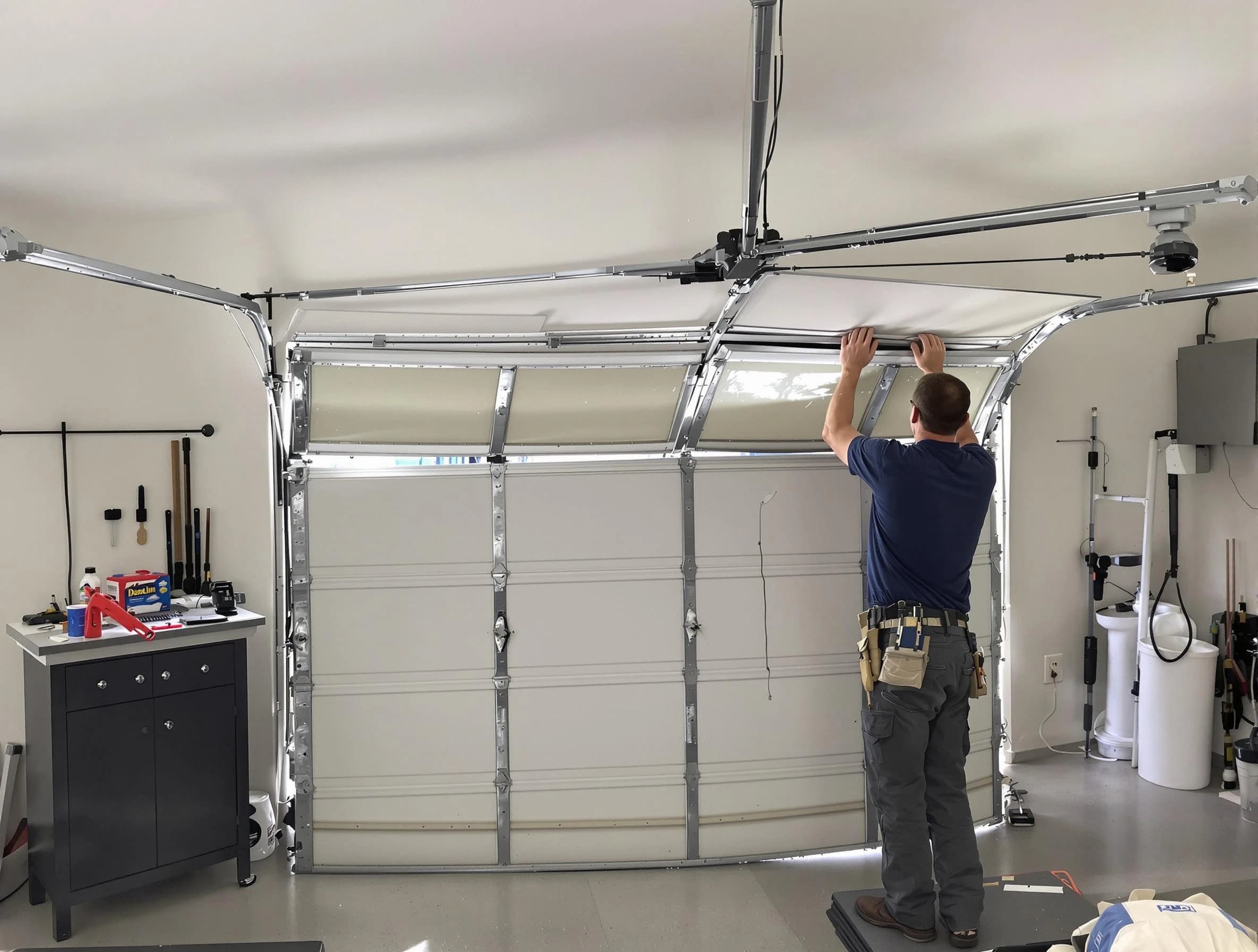 Ogden Garage Door Repair specialist performing precise section replacement on Ogden garage door